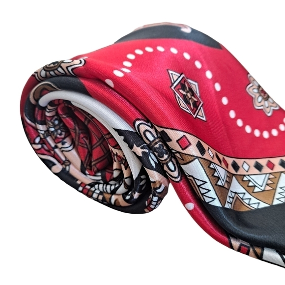 💖 Satin Oversized Square Red Paisley Floral Scarf Hair Neck Classic Accessory - Picture 14 of 17